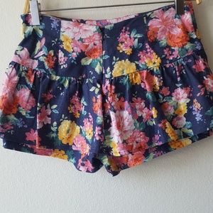 Blue Floral Denim Short Skirt Skort